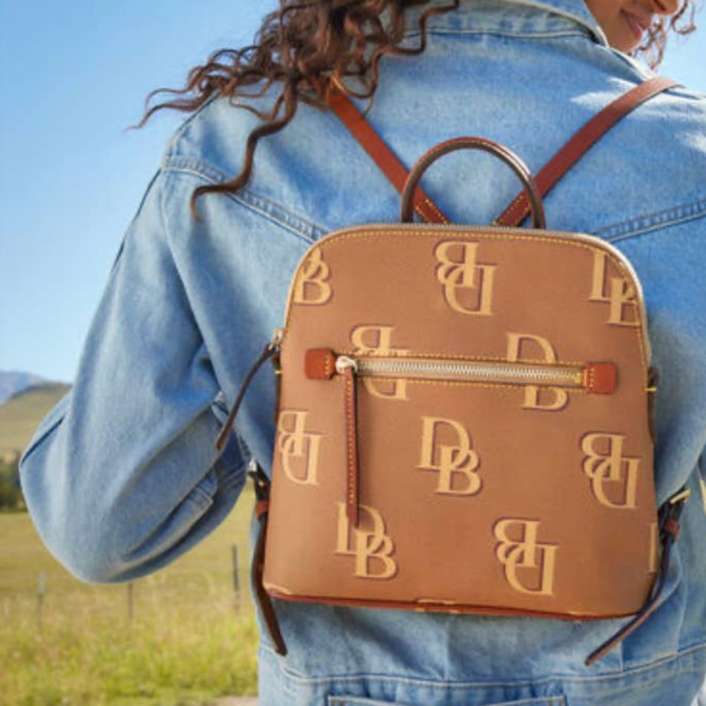 Dooney & Bourke Monogram Backpack Coated Canvas Saddle Tan